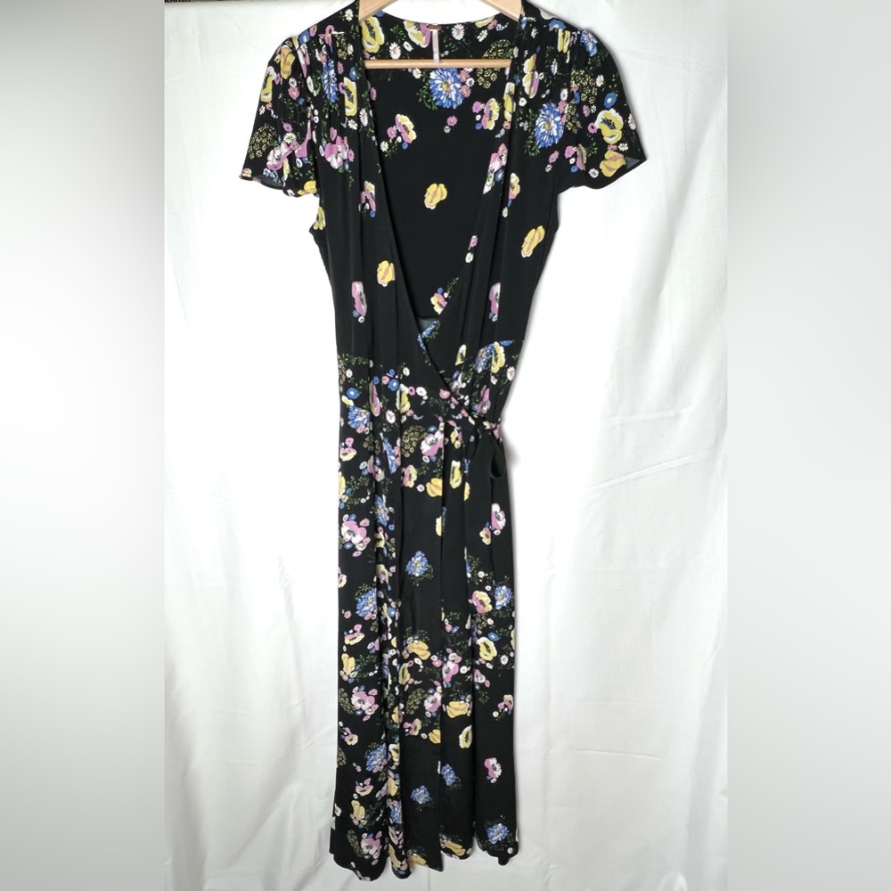 Free People Black Floral Low V Neck Maxi Wrap Dress - Picture 3 of 10